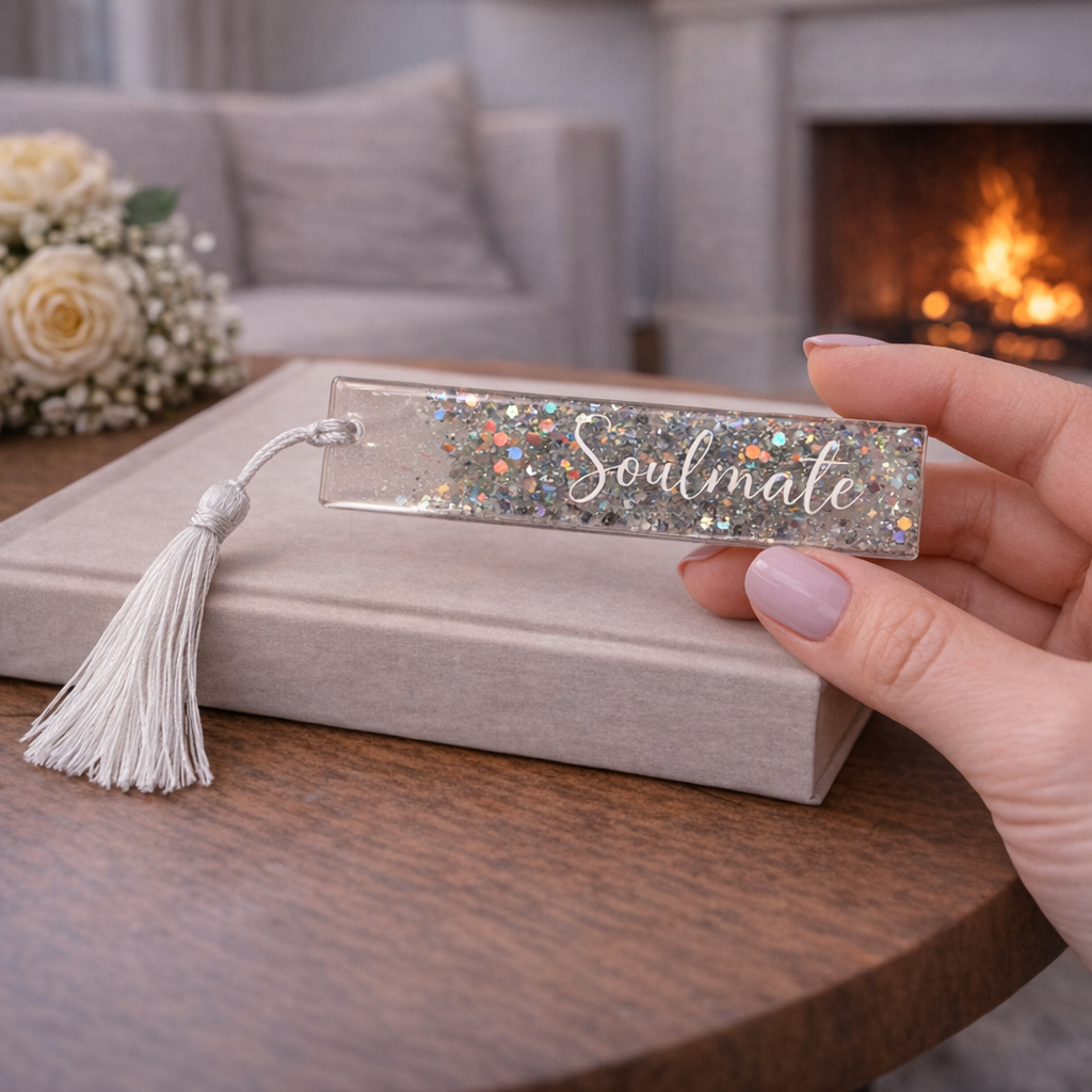 Lesezeichen Soulmate – Glitzer silber personalisierbar