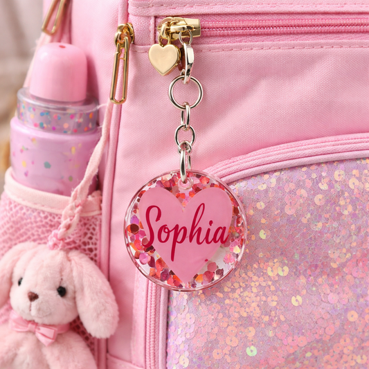 Personalisierter Herz-Schlüsselanhänger mit Name – Glitzer & Epoxidharz