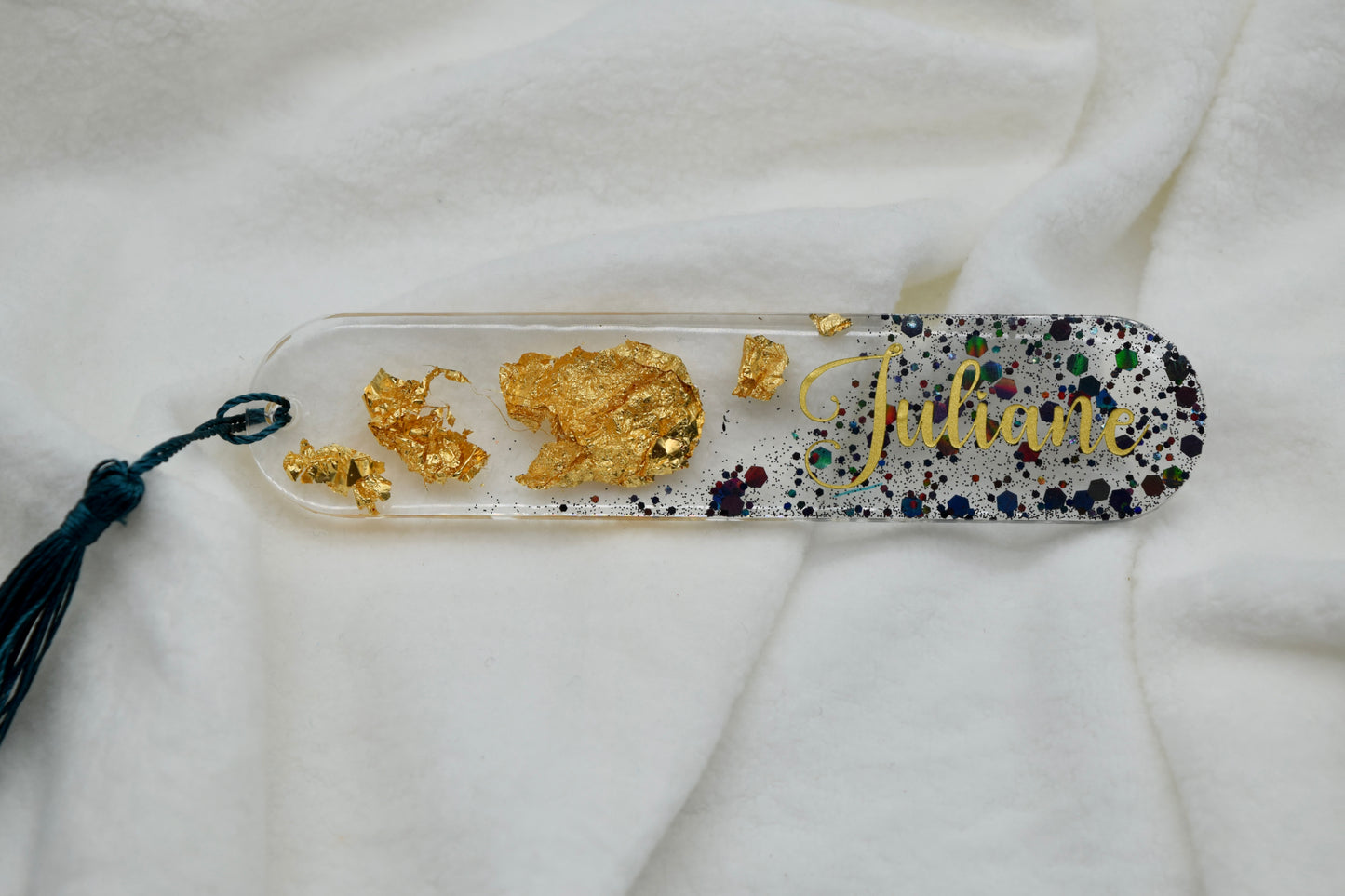 Personalisiertes Lesezeichen mit Name & Blattgold – Handgemachtes Geschenk für Leseratten