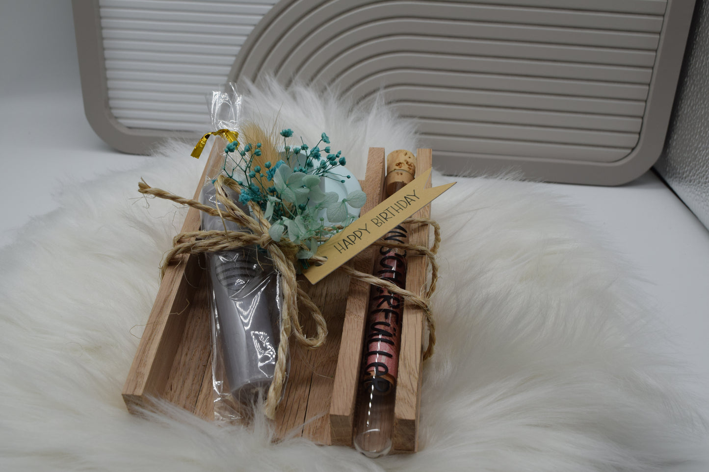 Handgemachtes Geschenkset Geldgeschenk zum Geburtstag – Kerze, Kerzenhalter & Wunscherfüller