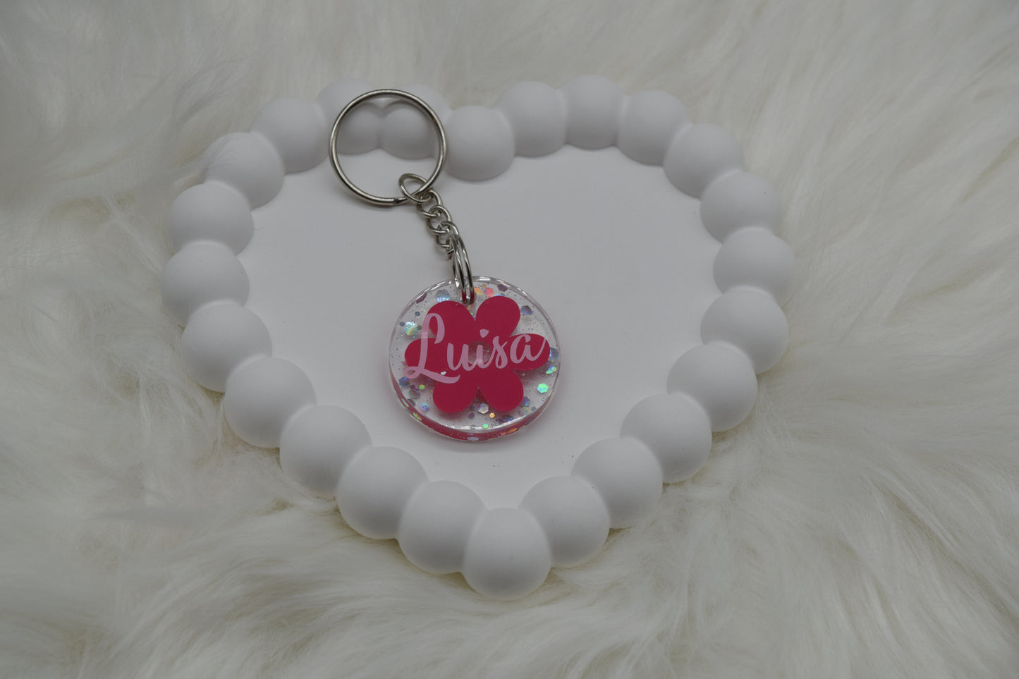 Personalisierter Schlüsselanhänger aus Resin – mit Wunschname & Design (Herz, Blume, Farbklecks)