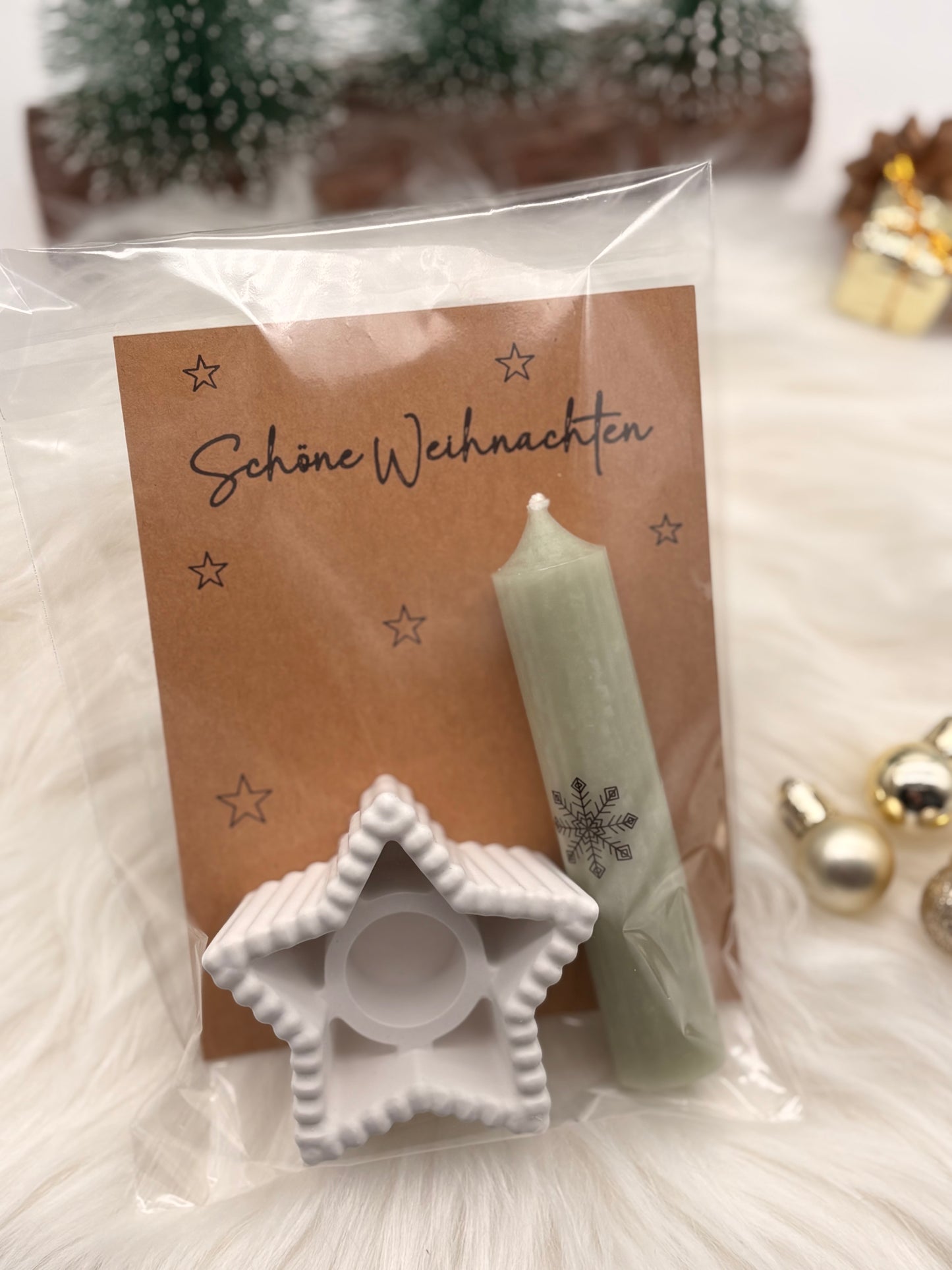 Weihnachtsgeschenk-Set mit Stern-Kerzenhalter & Kerze – Kleine Aufmerksamkeit zu Weihnachten