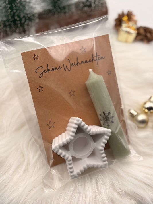 Weihnachtsgeschenk-Set mit Stern-Kerzenhalter & Kerze – Kleine Aufmerksamkeit zu Weihnachten