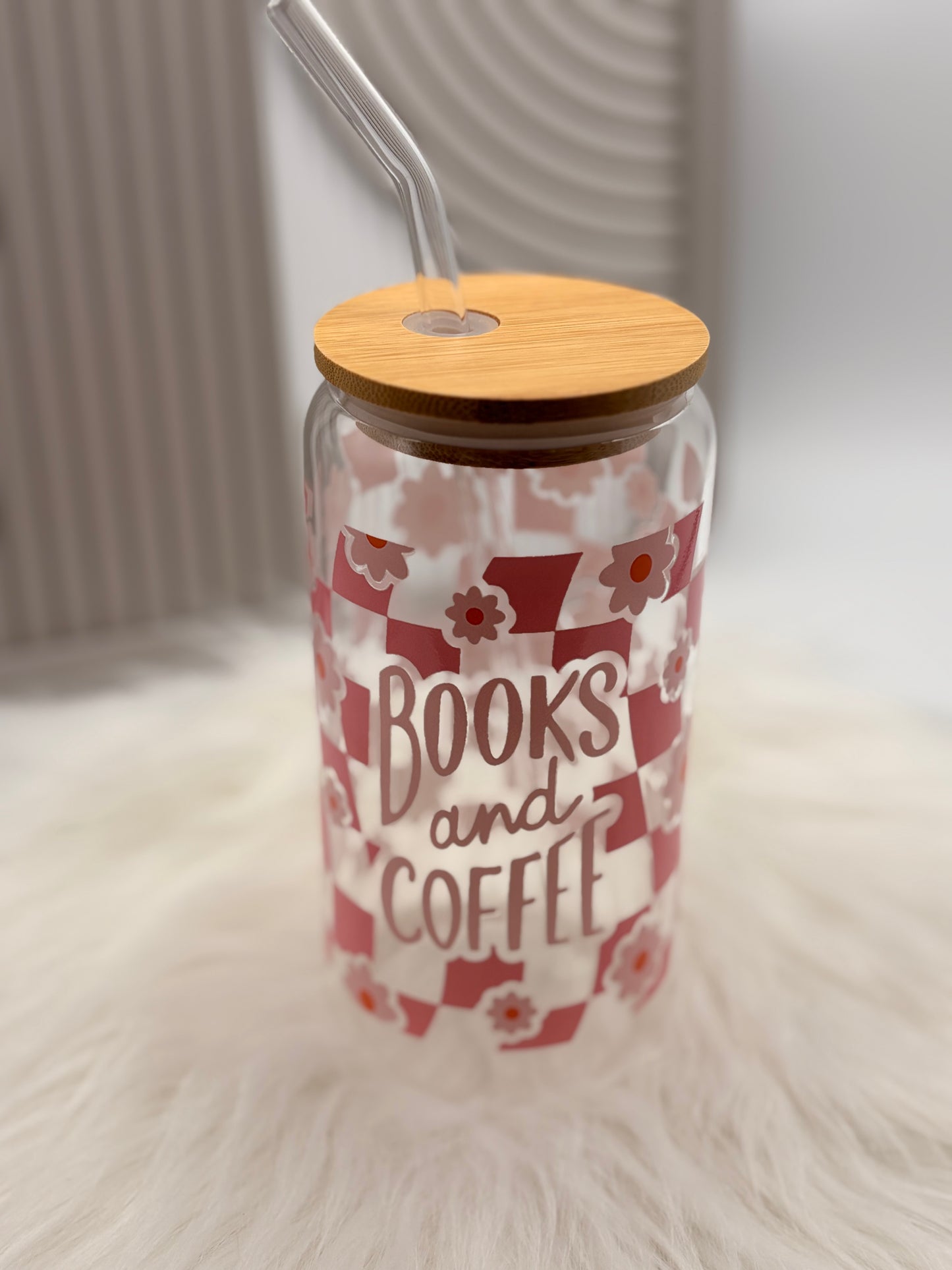 Trinkglas mit Deckel & Strohhalm - Books and coffee