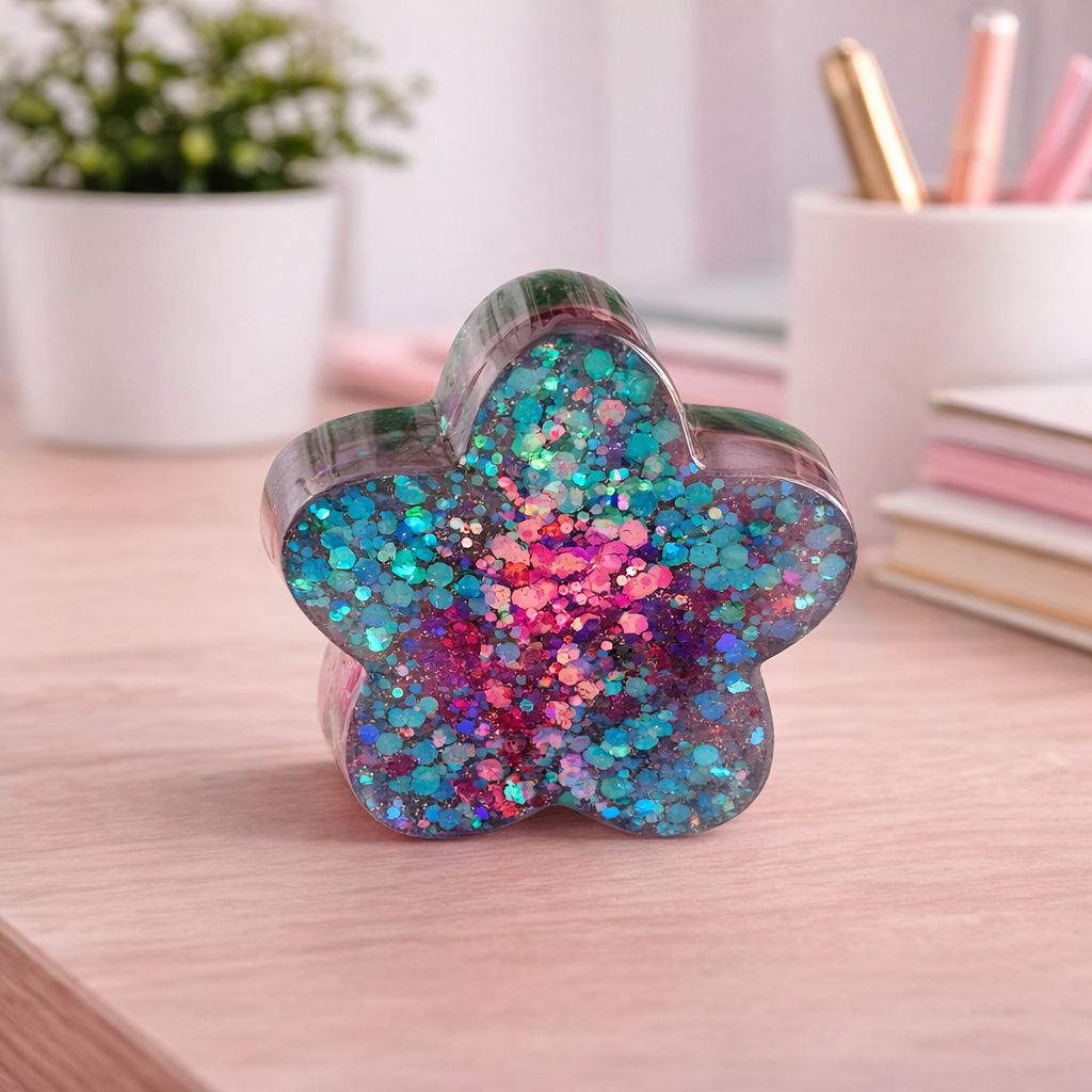 Handgefertigter Kartenhalter / Fotohalter aus Resin - Blumenform