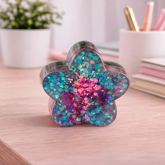Handgefertigter Kartenhalter / Fotohalter aus Resin - Blumenform