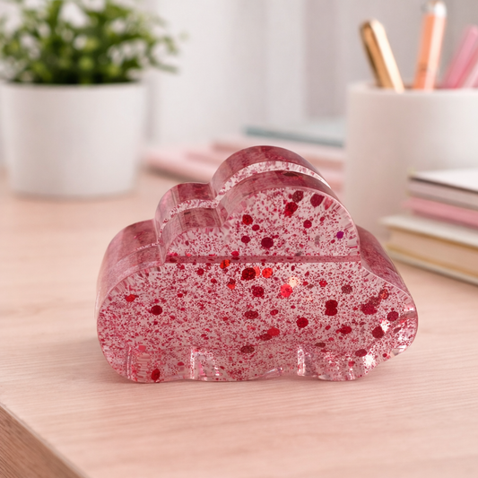 Handgefertigter Kartenhalter / Fotohalter aus Resin - Wolkenform