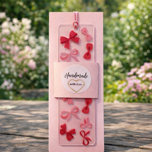 Acryl Lesezeichen mit Quaste | Rosa Schleifen Design