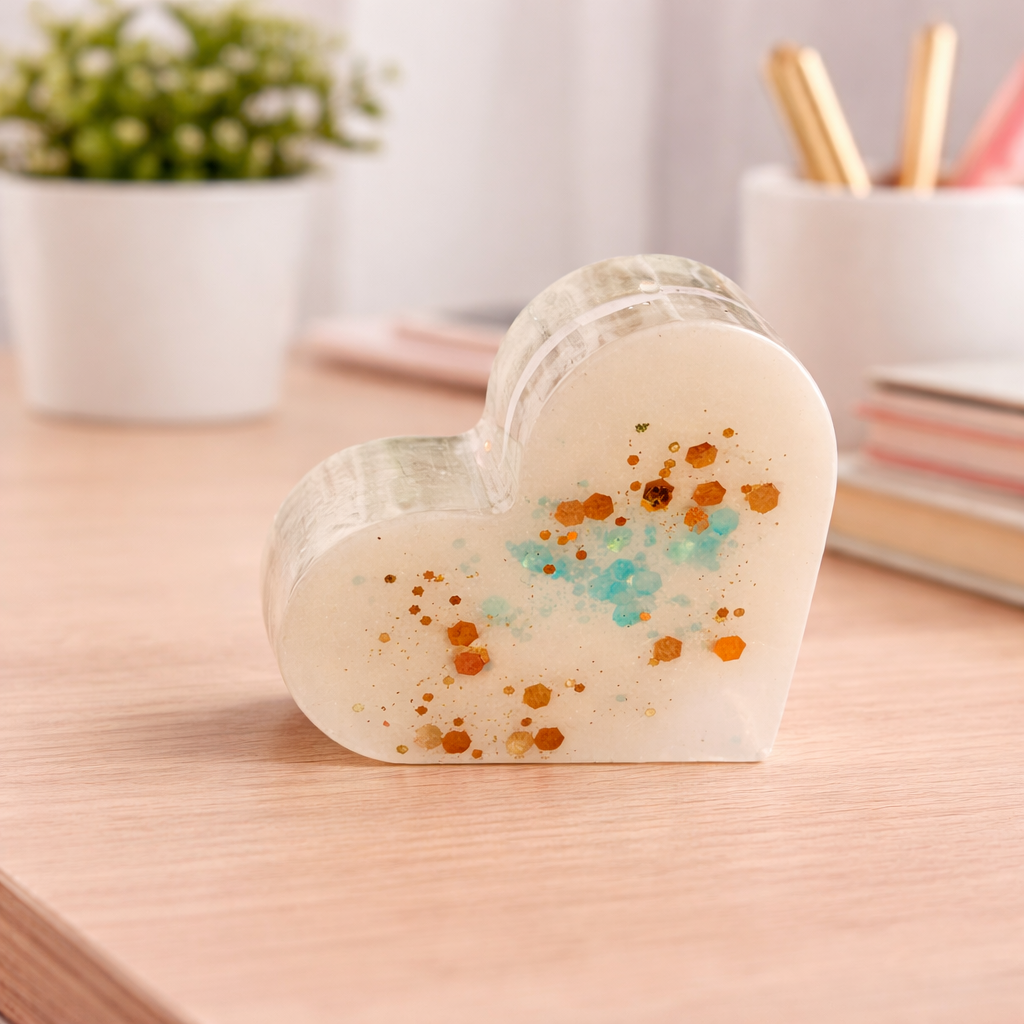 Handgefertigter Kartenhalter / Fotohalter aus Resin - Herzform