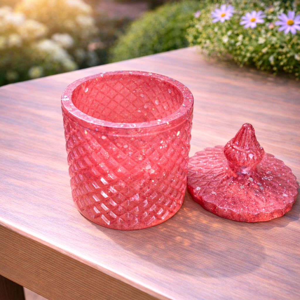 Dose mit Deckel aus Resin – Handgemachte Schmuckdose in Rosa mit Glitzer (Kopie)