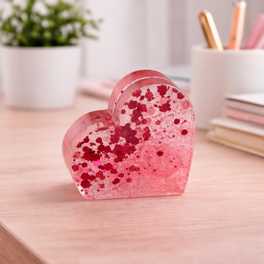 Handgefertigter Kartenhalter / Fotohalter aus Resin - Herzform