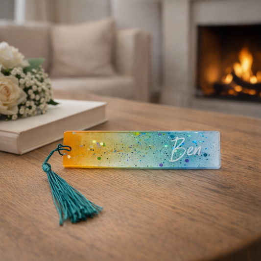 Personalisiertes Glitzer-Lesezeichen mit Namen – Handgemacht mit Liebe