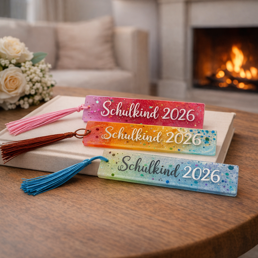 Lesezeichen „Schulkind 2026“ – Handgemacht & bunt – Geschenk zur Einschulung