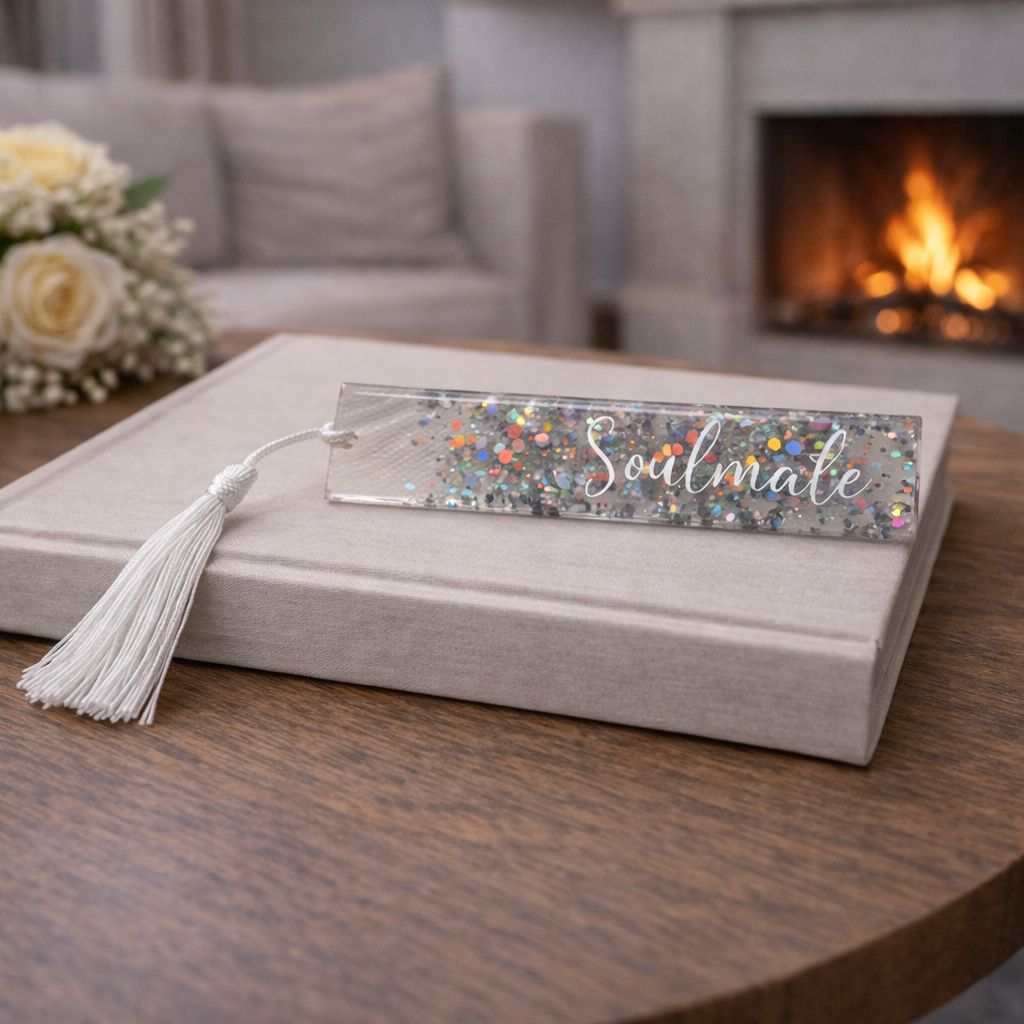 Lesezeichen Soulmate – Glitzer silber personalisierbar