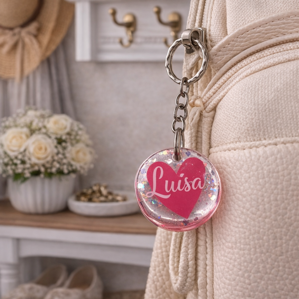 Personalisierter Schlüsselanhänger aus Resin – mit Wunschname & Design (Herz, Blume, Farbklecks)