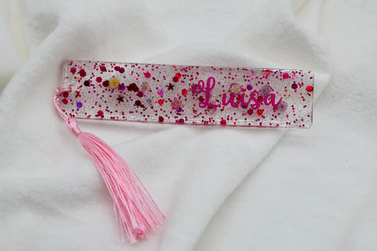 Personalisiertes Glitzer-Lesezeichen mit Namen & Trockenblumen – Handgemacht mit Liebe