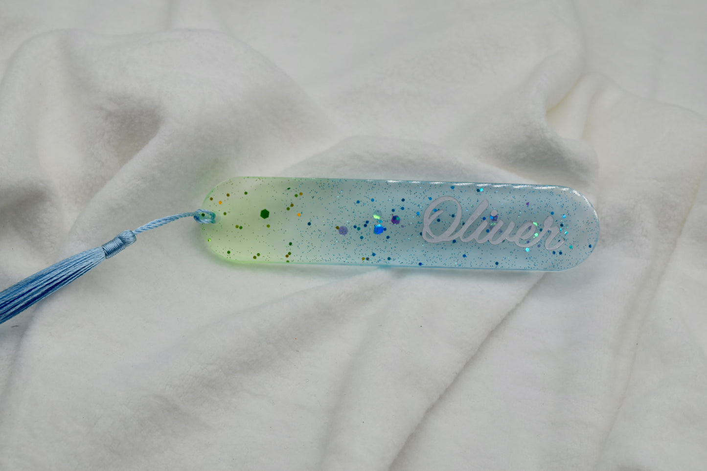 Personalisiertes Glitzer-Lesezeichen mit Namen – Handgemacht mit Liebe