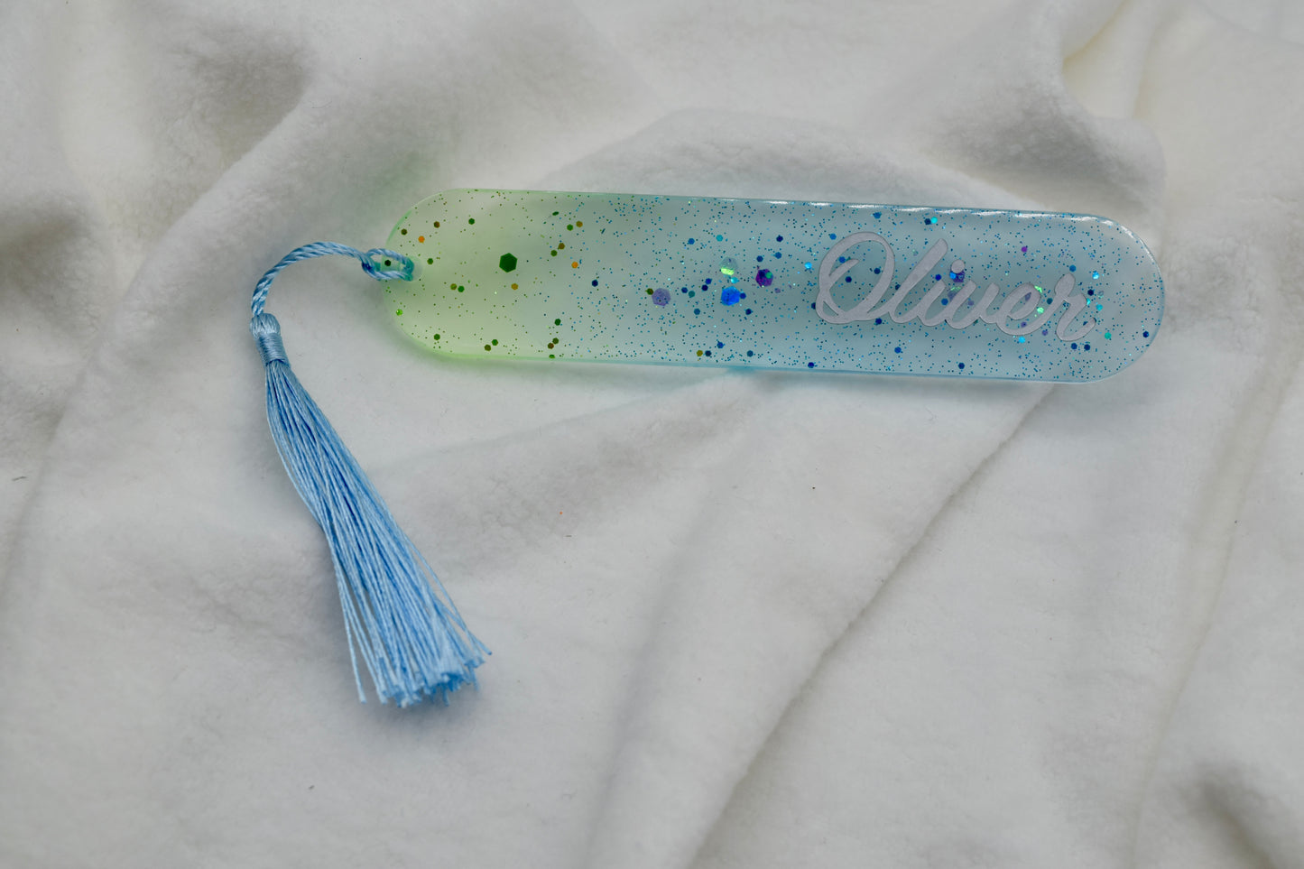 Personalisiertes Glitzer-Lesezeichen mit Namen – Handgemacht mit Liebe