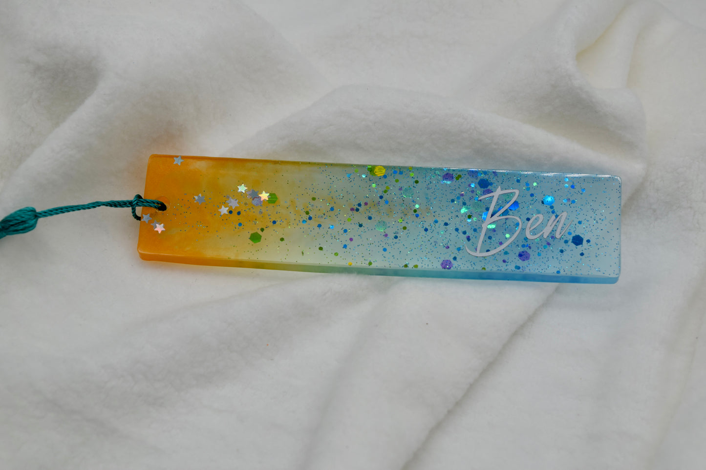 Personalisiertes Glitzer-Lesezeichen mit Namen – Handgemacht mit Liebe