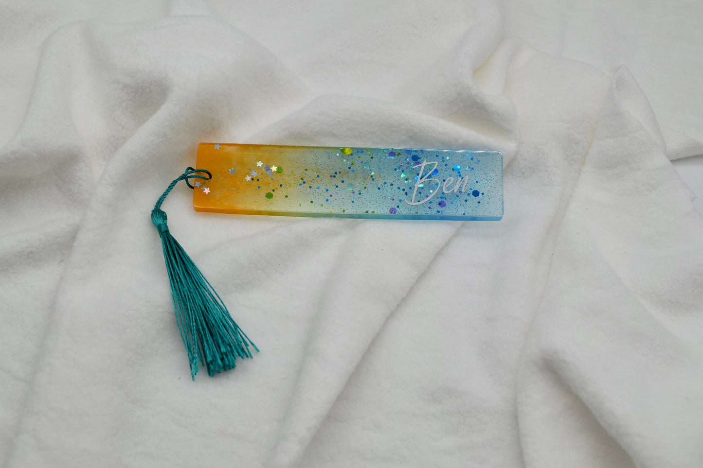 Personalisiertes Glitzer-Lesezeichen mit Namen – Handgemacht mit Liebe