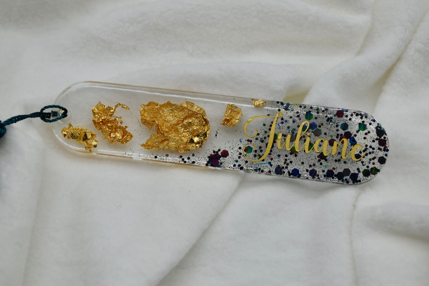 Personalisiertes Lesezeichen mit Name & Blattgold – Handgemachtes Geschenk für Leseratten