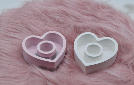 Herz Kerzenständer Set aus Gießpulver – handgefertigt, in Rosa und Weiß, romantische Tischdeko, Geschenkidee