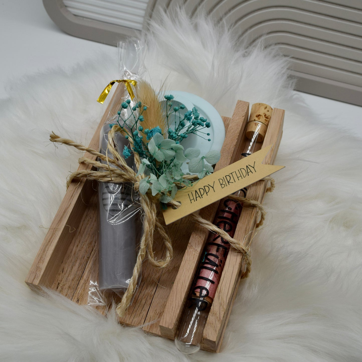 Handgemachtes Geschenkset Geldgeschenk zum Geburtstag – Kerze, Kerzenhalter & Wunscherfüller