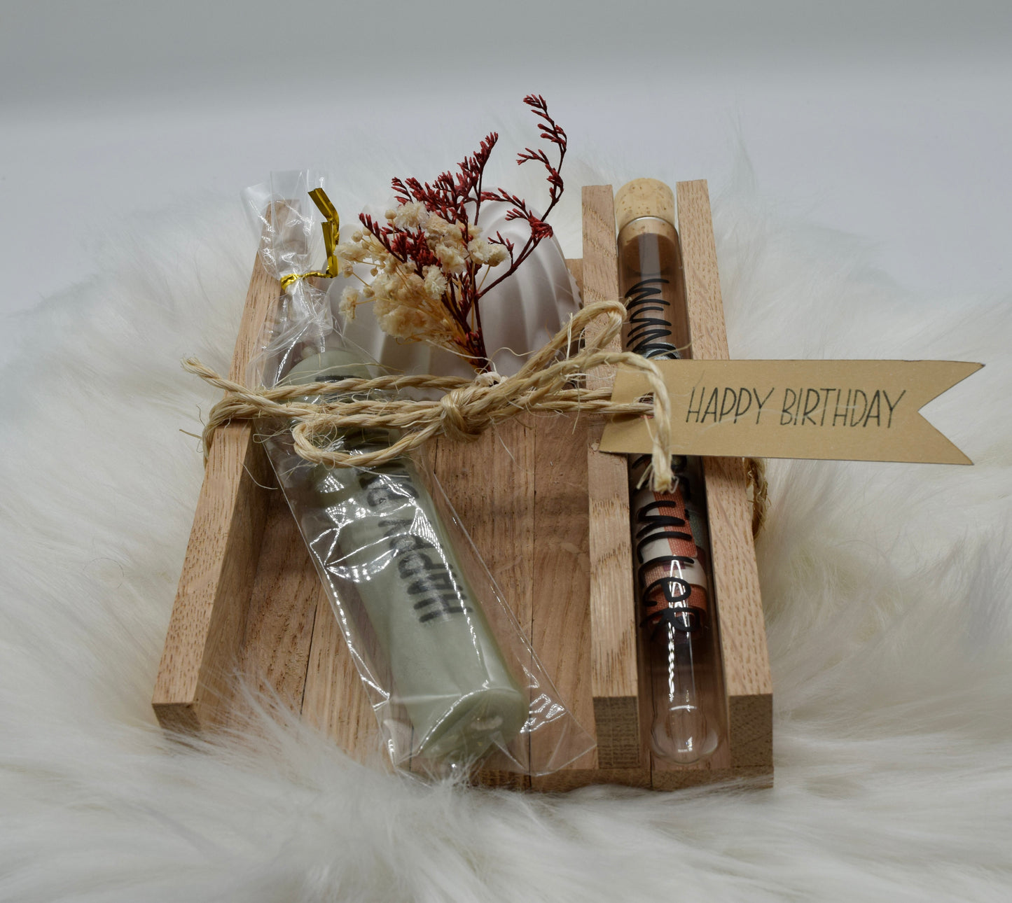 Handgemachtes Geschenkset Geldgeschenk zum Geburtstag – Kerze, Mini-Gugelhupf-Kerzenhalter & Wunscherfüller