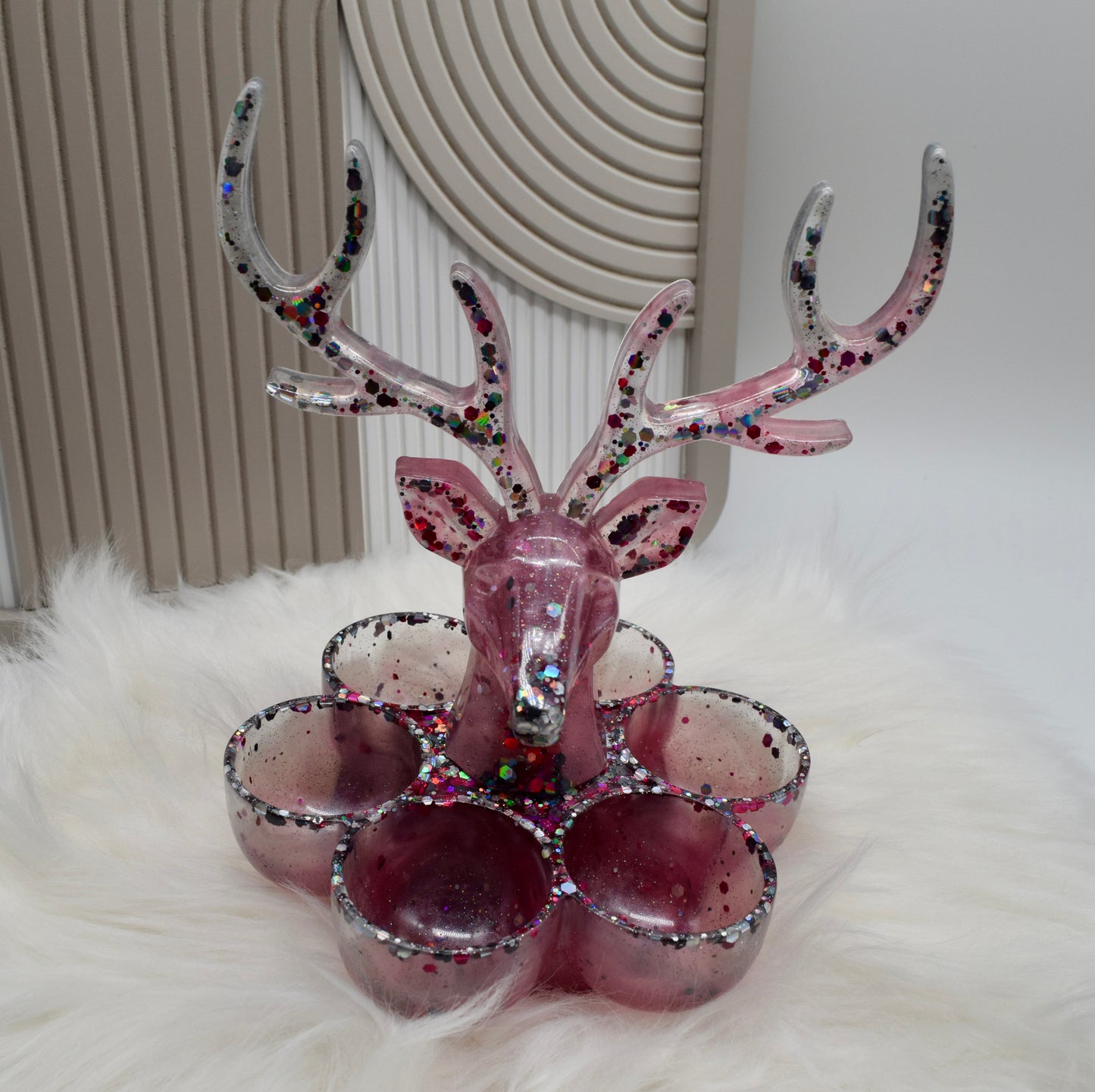 Resin Hirsch Schmuckhalter – Handmade Schmuckablage mit Glitzer & Fächern – Personalisierbar