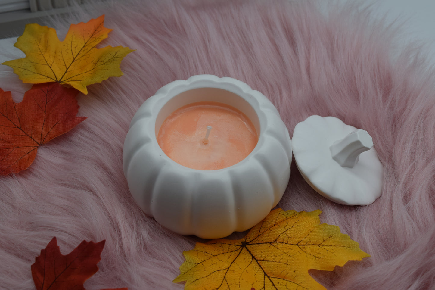 Kürbis-Kerze 🎃 Handgemachte Herbst- & Halloween-Kerze im Kürbisgefäß mit Deckel