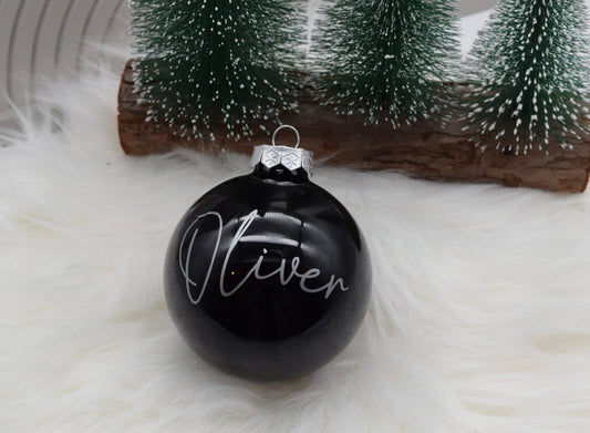 Personalisierte schwarz glänzende Weihnachtskugel mit Namen – Glas, 8 cm
