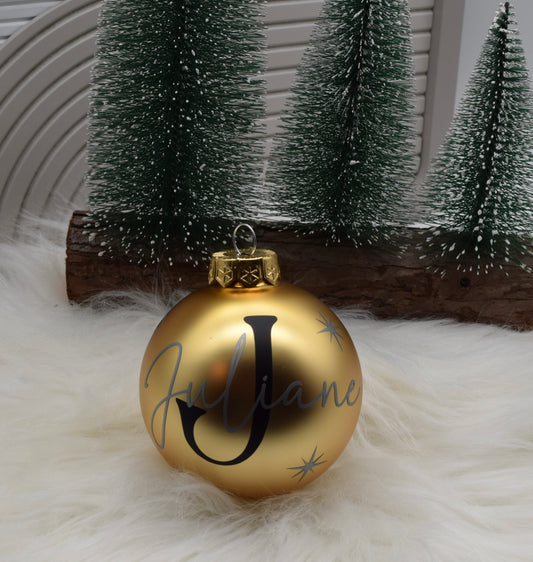 Personalisierte goldene Weihnachtskugel mit Namen & Initiale – Glas 8 cm