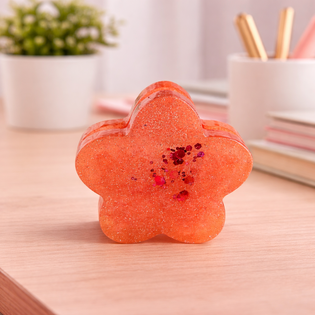 Handgefertigter Kartenhalter / Fotohalter aus Resin - Blumenform