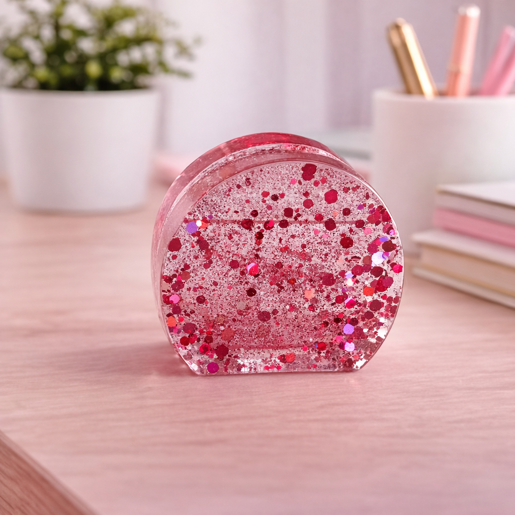 Handgefertigter Kartenhalter / Fotohalter aus Resin - Halbkreisform