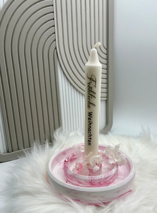 Kerzenhalter mit Kerze „Fröhliche Weihnachten“ – Handgemachte Weihnachtsdeko im Marmor-Look