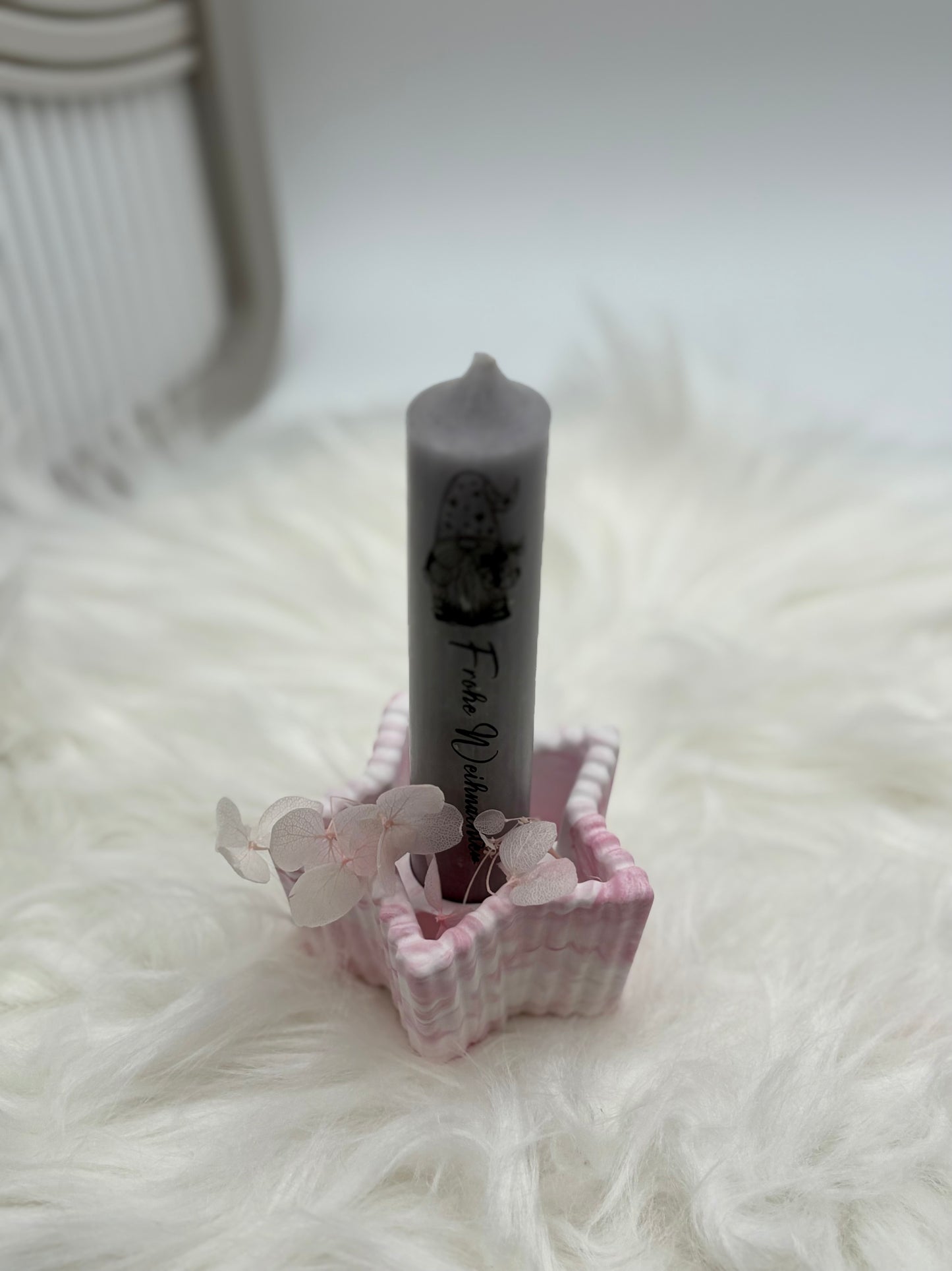 Stern Kerzenhalter mit Kerze „Frohe Weihnachten“ & Wichtel – Handgemachte Weihnachtsdeko im Marmor-Look