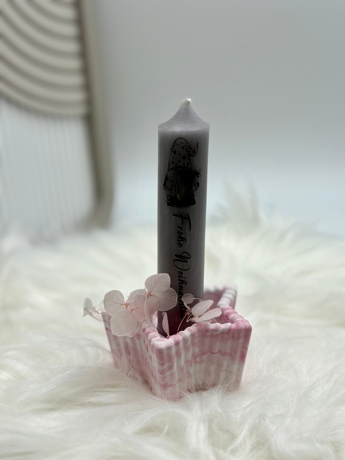 Stern Kerzenhalter mit Kerze „Frohe Weihnachten“ & Wichtel – Handgemachte Weihnachtsdeko im Marmor-Look