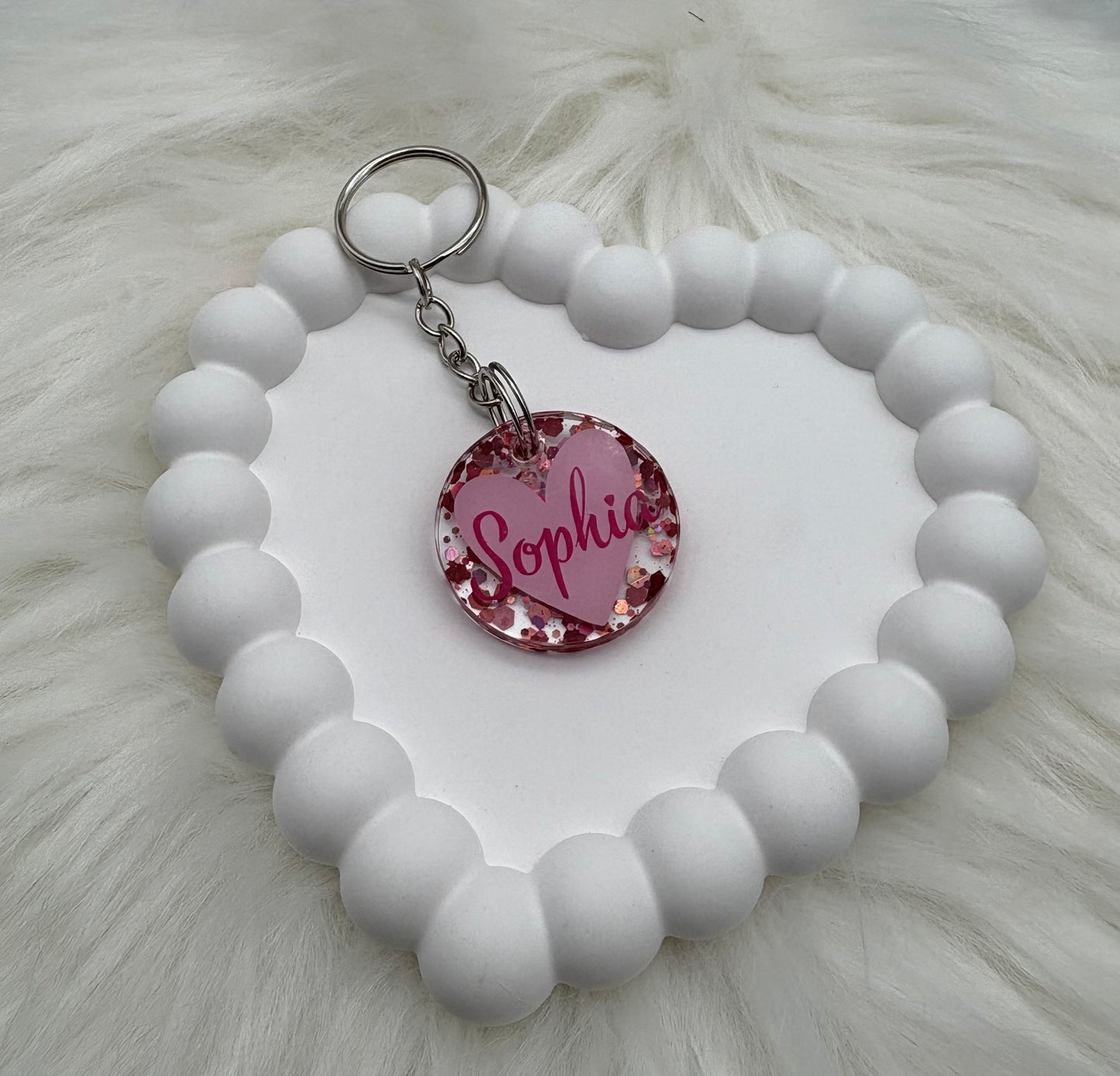 Personalisierter Herz-Schlüsselanhänger mit Name – Glitzer & Epoxidharz