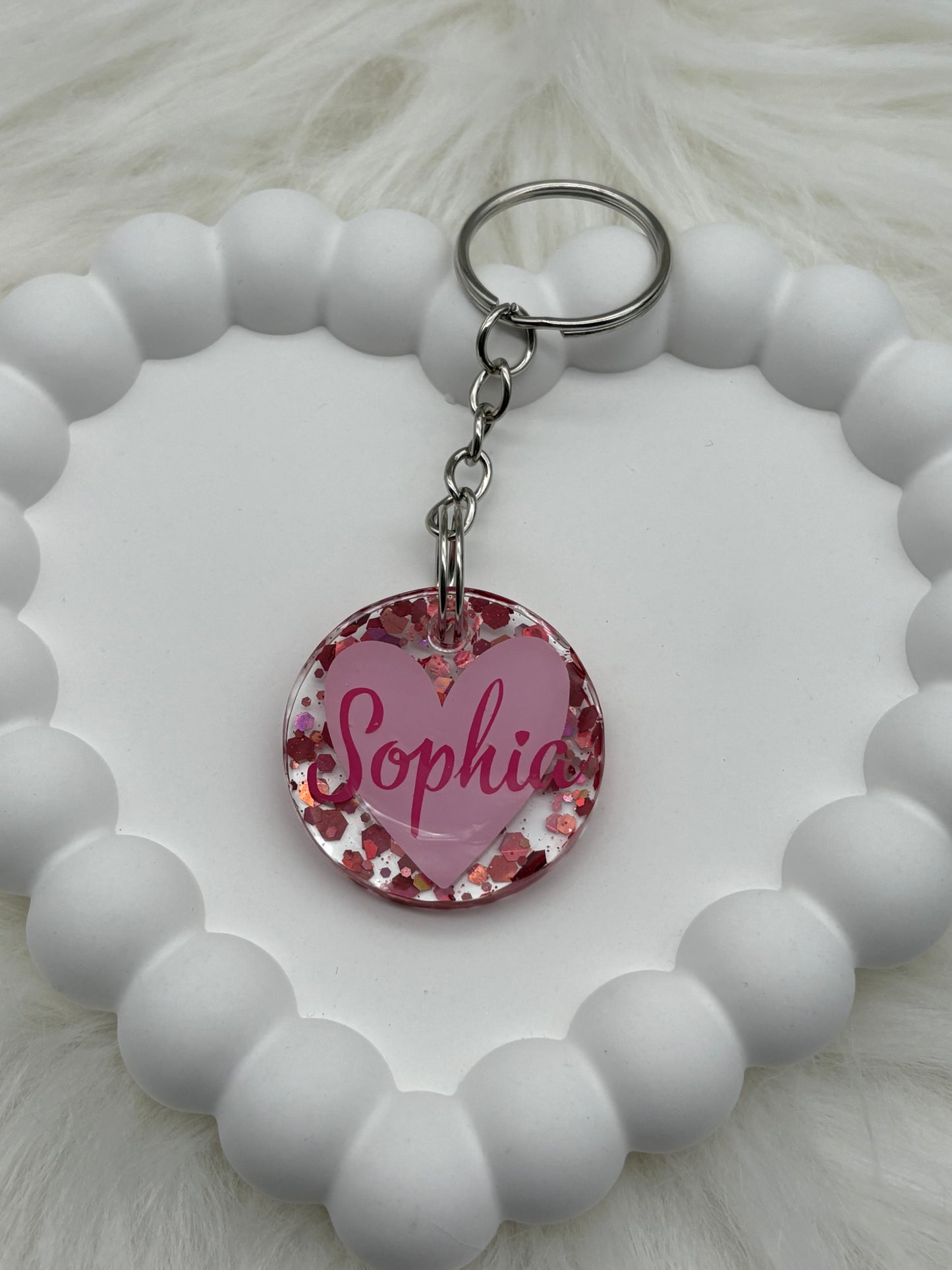 Personalisierter Herz-Schlüsselanhänger mit Name – Glitzer & Epoxidharz