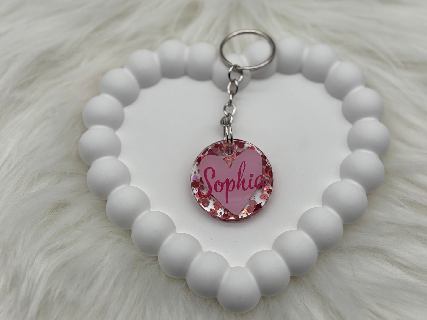 Personalisierter Herz-Schlüsselanhänger mit Name – Glitzer & Epoxidharz