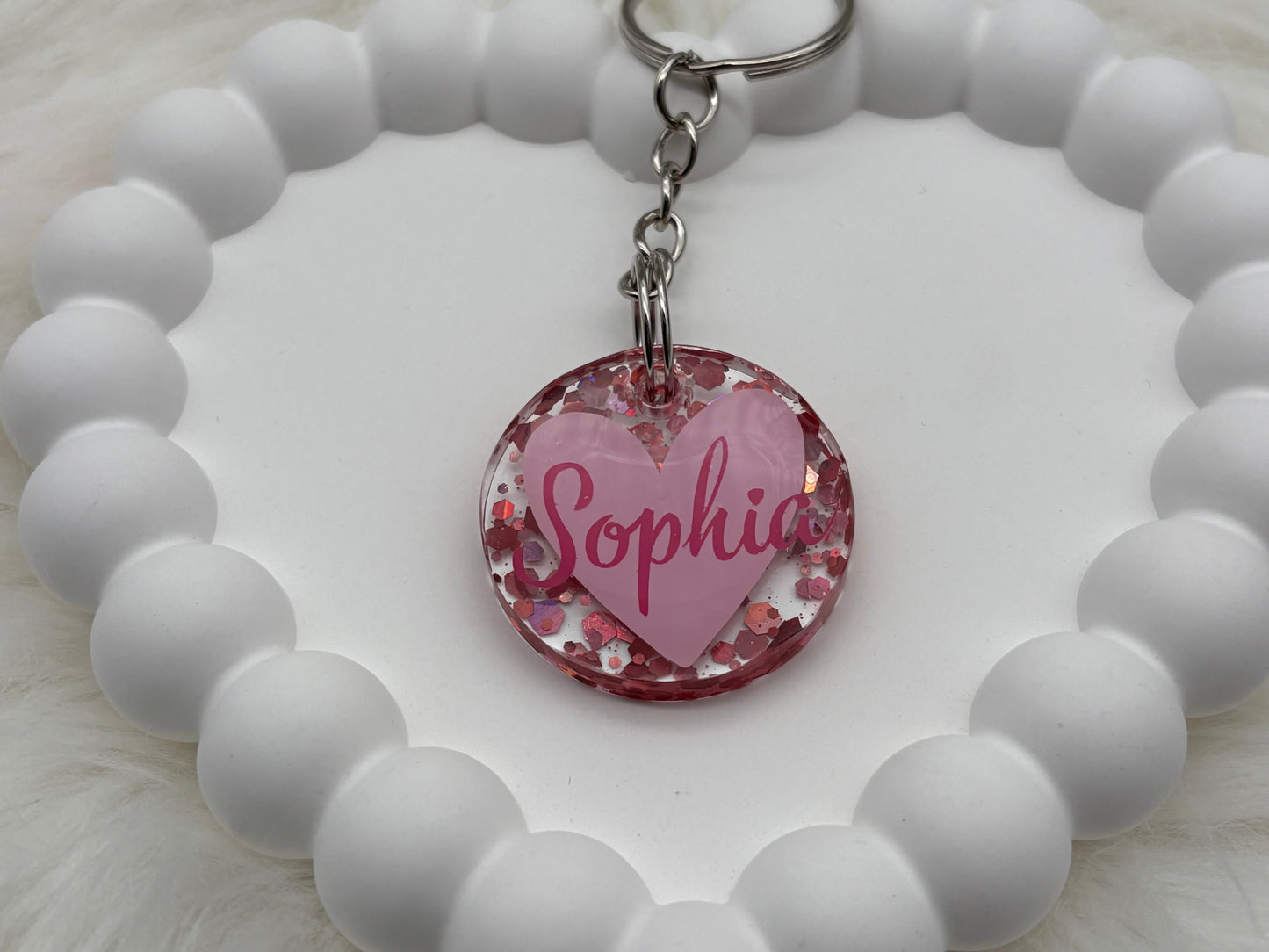 Personalisierter Herz-Schlüsselanhänger mit Name – Glitzer & Epoxidharz