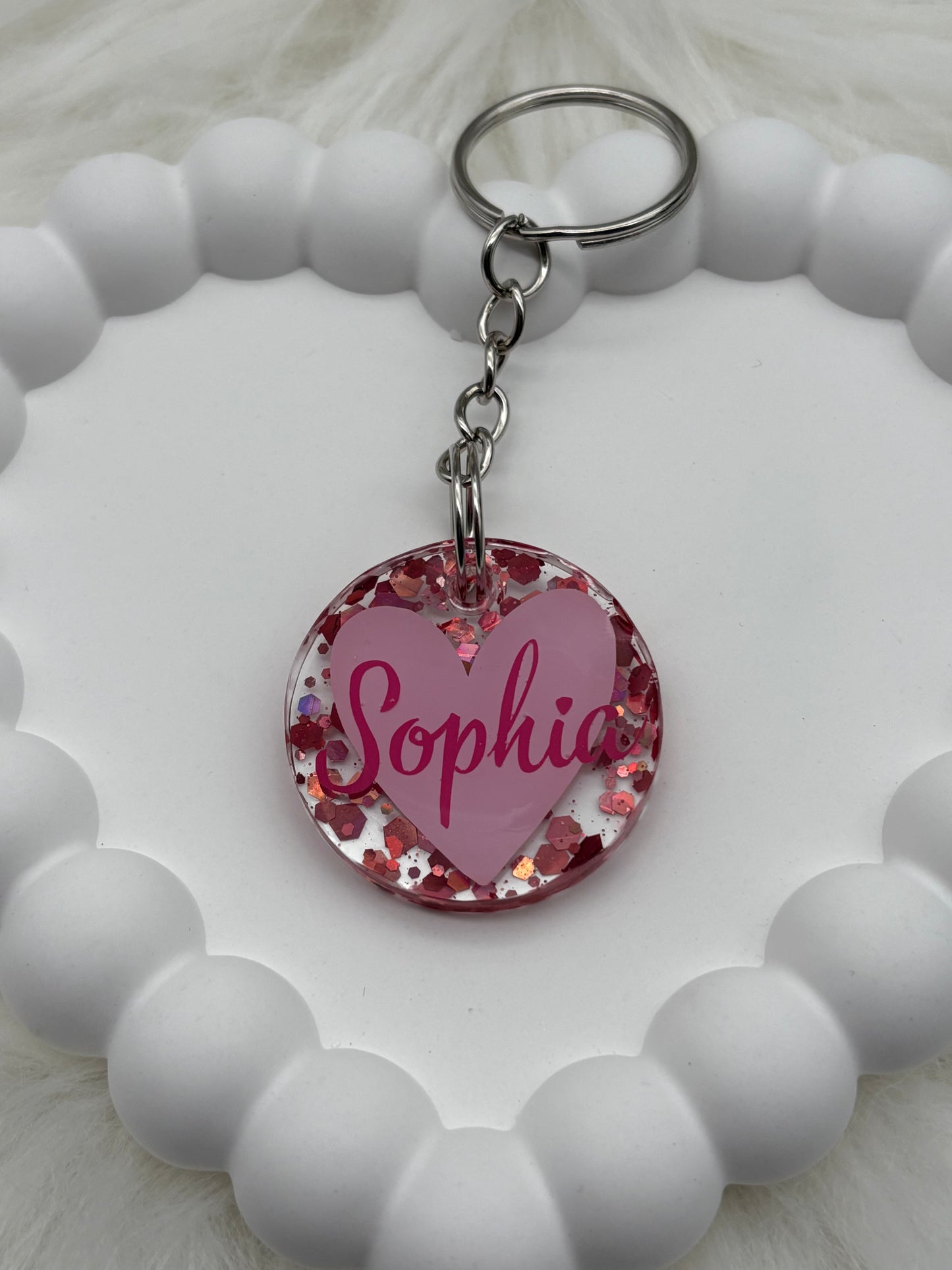 Personalisierter Herz-Schlüsselanhänger mit Name – Glitzer & Epoxidharz