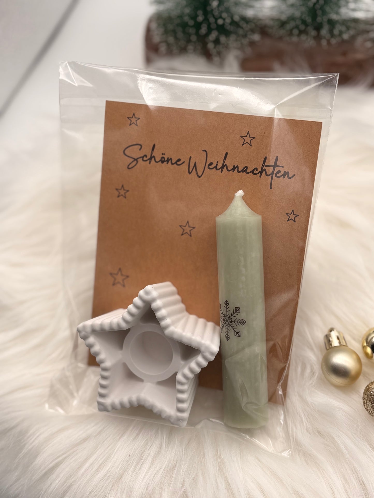 Weihnachtsgeschenk-Set mit Stern-Kerzenhalter & Kerze – Kleine Aufmerksamkeit zu Weihnachten