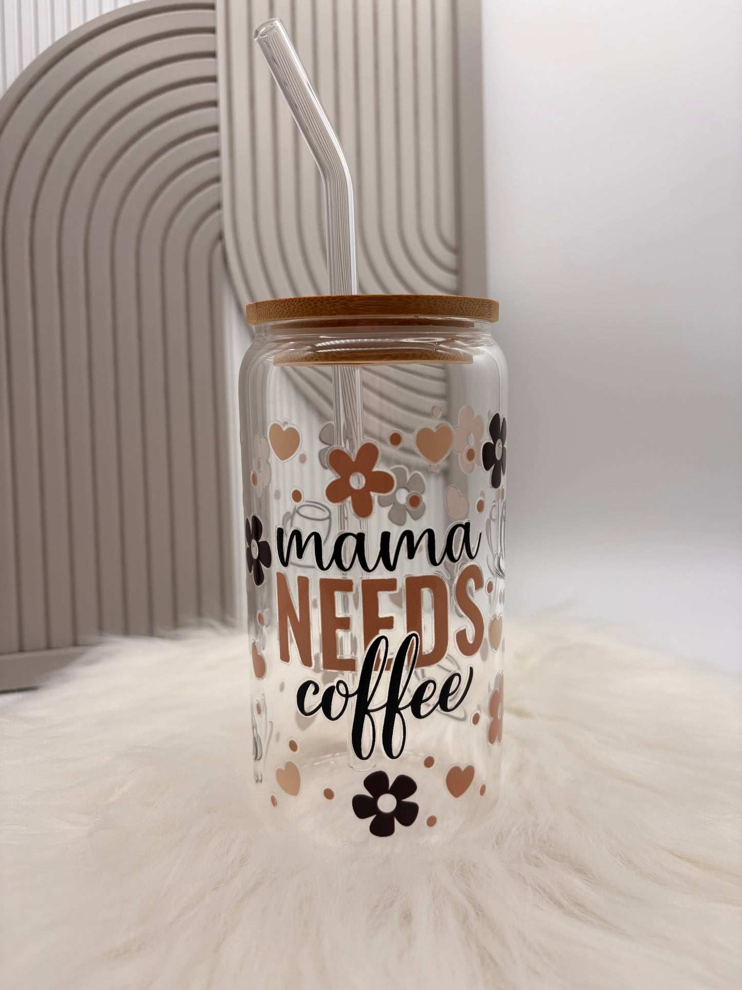 Trinkglas mit Deckel & Strohhalm für Mamas