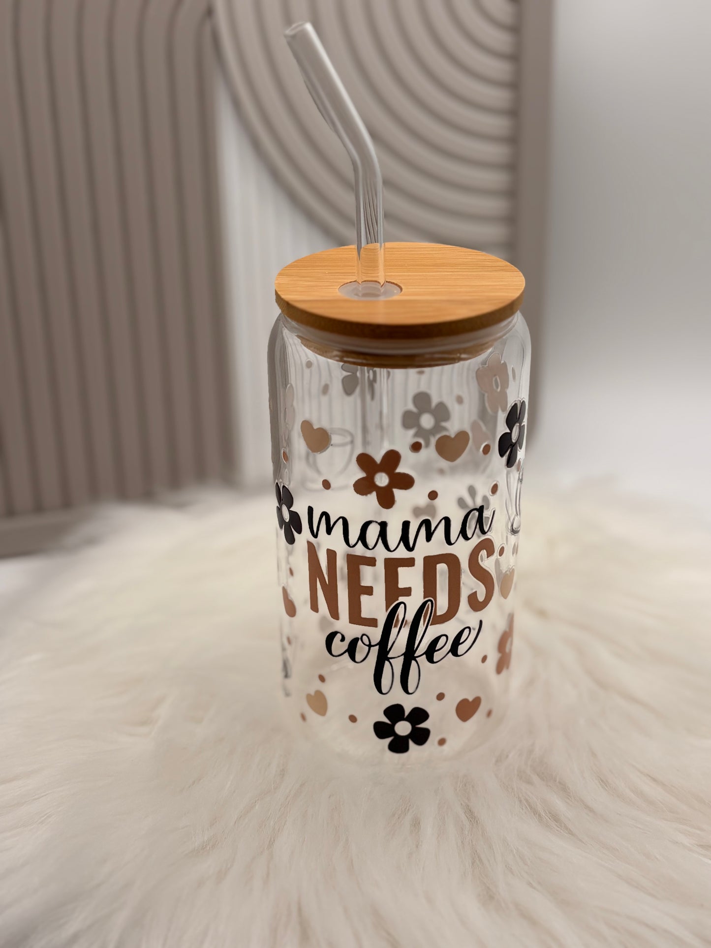 Trinkglas mit Deckel & Strohhalm für Mamas