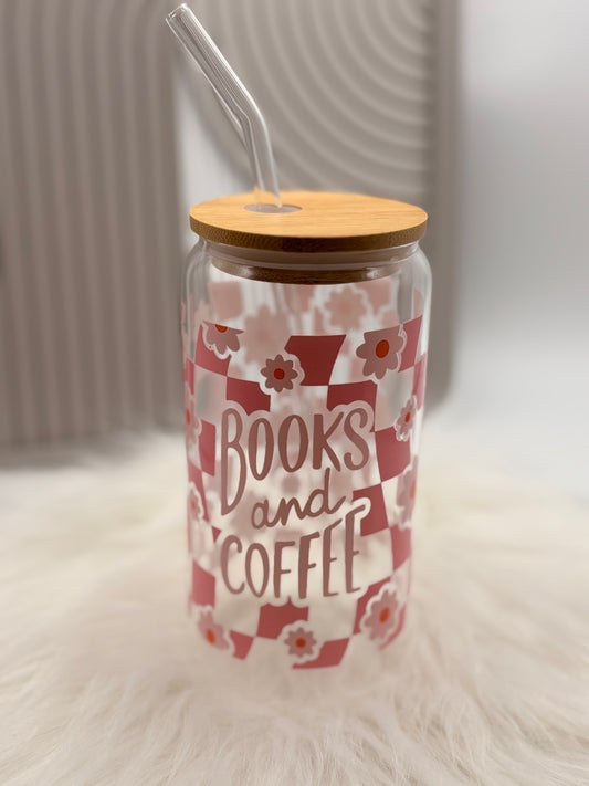 Trinkglas mit Deckel & Strohhalm - Books and coffee