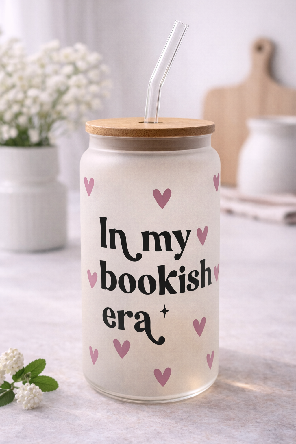 Trinkglas mit Deckel & Strohhalm - In my bookish era